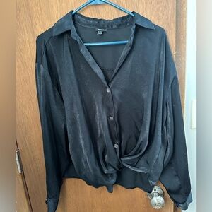 Express Black Satin Button Down Shirt